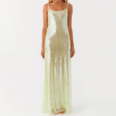 BXOXO Women Shiny Sequins Dress Summer Draped Backless Spaghetti Strap Party Dress for Vacation Cocktail Beach Streetwear